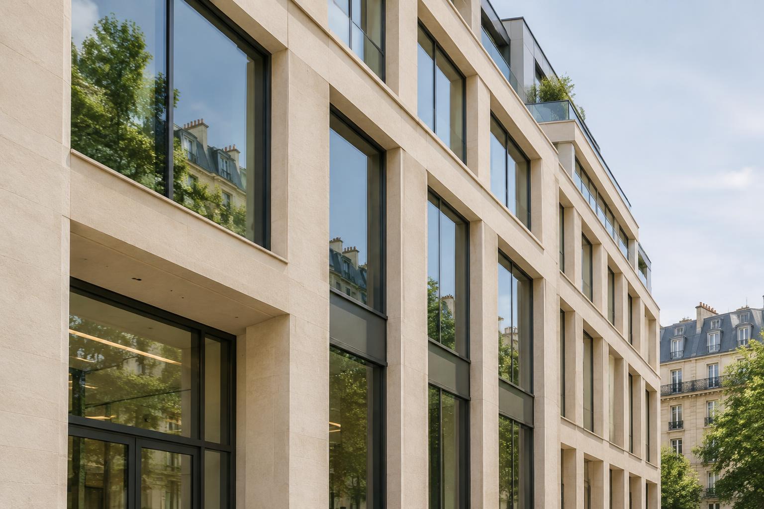 Architecture d’un immeuble de bureaux parisien, photographie illustrative
